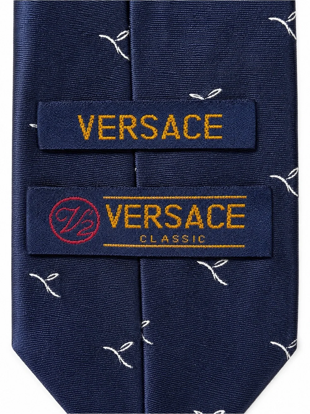 Versace Navy Blue Silk Tie with Small White Motif